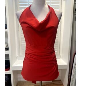 Ann Taylor Women's Red Sleeveless Cowl Neck Faux Wrap Blouse 0
